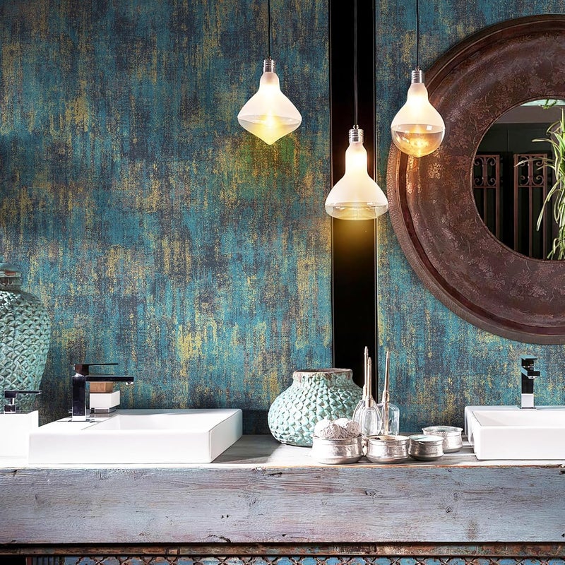 JiffDiff Vintage Metallic Peel and Stick Wallpaper Industrial Metallic Concrete Wall Paper Modern Stick on Wallpaper Self Adhesive Contact Paper(17.3" x 1200" Blue Gold) - Image 3